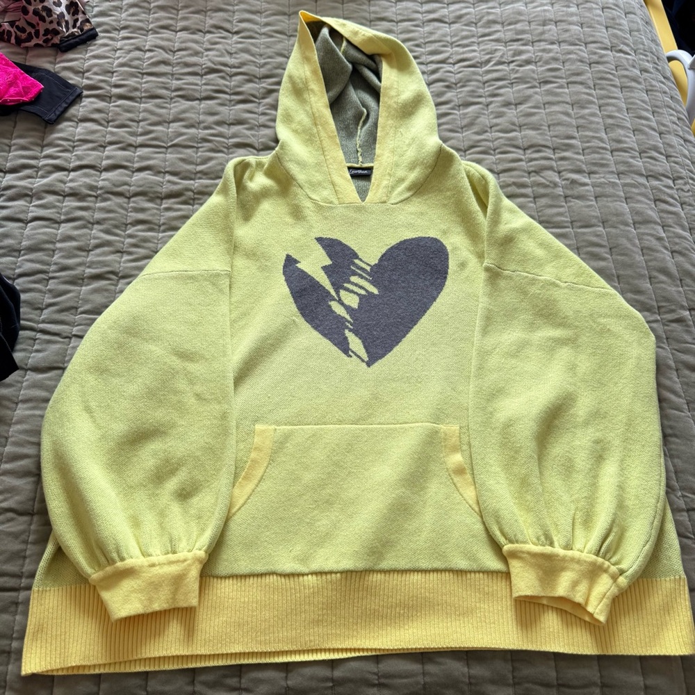 Lovesick Butter Yellow and Gray Knit Hoodie